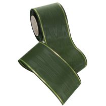Artículo Cinta de corona verde oscuro con borde dorado, 75 mm de ancho, 25 m de largo - Ideal para cintas funerarias y arreglos florales.