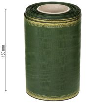 Artículo Cinta de moiré para coronas, 150 mm, verde oscuro con borde de perlas doradas, tejido de tafetán, rollo de 25 m para decoración y diseño.