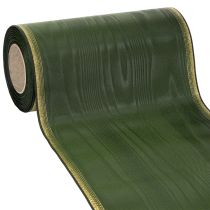 Artículo Cinta decorativa de moiré para coronas, 200 mm, verde oscuro con borde perlado y tejido de tafetán. Cinta decorativa para celebraciones y arreglos florales funerarios, 25 m.