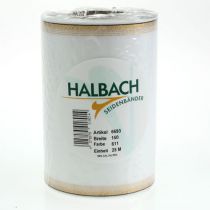 Artículo Elegante cinta de corona de muaré con borde dorado, decoración de boda, cinta de luto, blanca 150 mm x 25 m