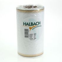 Artículo Cinta de corona de muaré blanco con borde de perla dorada, 175 mm - Cinta elegante para decoración y floristería