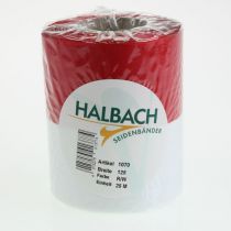 Artículo Cinta de muaré blanca y roja para corona, 125 mm - cinta de luto, cinta decorativa, cinta de lazo, cinta festiva, rollo de 25 m