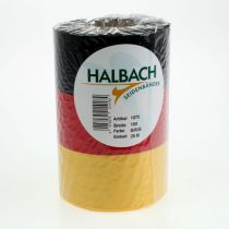 Artículo Cintas para coronas de muaré de 150 mm en negro, rojo y dorado con efecto muaré francés, rollo de 25 m para decoración y servicios funerarios.