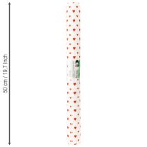 Artículo Papel crepé con corazones Crepe de floristería Día de la Madre rojo, blanco 50 × 250cm