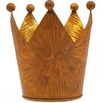Artículo Portavelas corona efecto oro óxido decoración metal Al.11cm