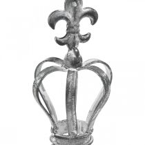 Tapón decorativo corona de metal gris, blanco lavado Ø6,5cm H12cm