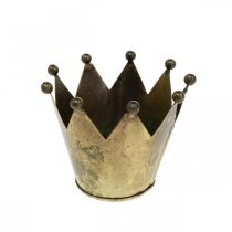 Artículo Portavelas de latón con aspecto antiguo de metal Crown Ø10cm H8cm