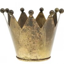 Artículo Portavelas de latón con aspecto antiguo de metal Crown Ø10cm H8cm