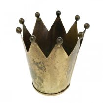 Artículo Portavelas Crown de metal aspecto latón envejecido Ø12,5cm H11,5cm