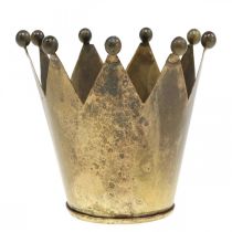 Artículo Portavelas Crown de metal aspecto latón envejecido Ø12,5cm H11,5cm