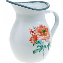 Jarra decorativa, florero de aspecto vintage, jarra esmaltada con motivo de rosa Al. 19 cm