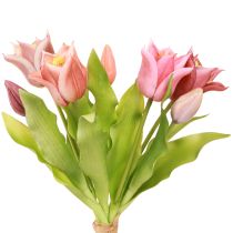 Artículo Corona de flores artificiales de tulipanes morados y rosas, 7 unidades en ramo de 34 cm