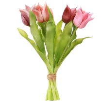Artículo Corona de flores artificiales de tulipanes morados y rosas, 7 unidades en ramo de 34 cm