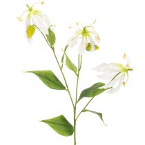 Artículo Flor artificial de gloriosa, blanca y amarilla, elegante rama florida para decoración, 80 cm, 3 piezas.
