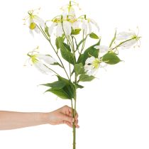 Artículo Flor artificial de gloriosa, blanca y amarilla, elegante rama florida para decoración, 80 cm, 3 piezas.