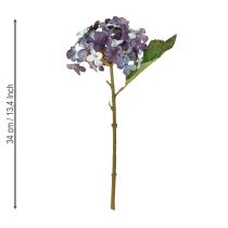 Artículo Hortensia artificial decorativa, flor artificial azul y púrpura, 34 cm, 2 unidades