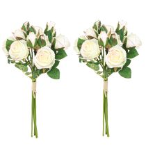 Artículo Ramo de rosas artificiales, flores artificiales, color crema, 36 cm, 12 unidades