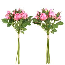 Artículo Rosas artificiales en ramo Flores artificiales rosa 36 cm 12 piezas