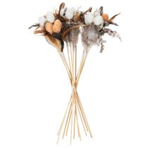 Artículo Huevos de codorniz artificiales, plumas decorativas en un palito, 36 cm, 12 unidades