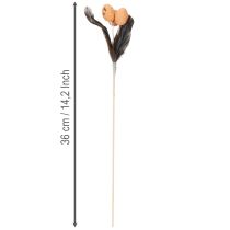 Artículo Huevos de codorniz artificiales, plumas decorativas en un palito, 36 cm, 12 unidades