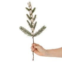 Artículo Rama de abeto artificial con mini adornos navideños blancos, 46 cm, 2 unidades.