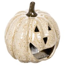 Artículo Decoración de calabaza de cerámica con LED y cara sonriente, 13 cm.