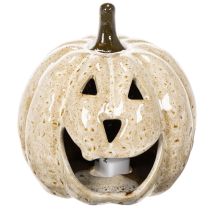Artículo Decoración de calabaza de cerámica con LED y cara sonriente, 13 cm.