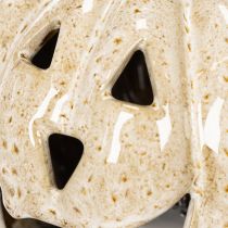 Artículo Decoración de calabaza de cerámica con LED y cara sonriente, 13 cm.
