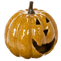 Artículo Calabaza de cerámica con cara, decoración LED, Halloween, 19 cm