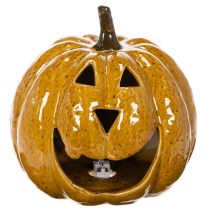 Artículo Calabaza de cerámica con cara, decoración LED, Halloween, 19 cm