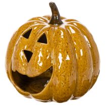 Artículo Calabaza de cerámica con cara, decoración LED, Halloween, 19 cm