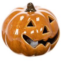 Artículo Calabaza de cerámica con luz LED, decoración pequeña de Halloween de 10 cm.