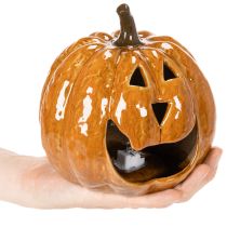 Artículo Calabaza de cerámica decorativa con luz LED para Halloween, 15 cm