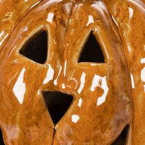 Artículo Calabaza de cerámica decorativa con luz LED para Halloween, 15 cm