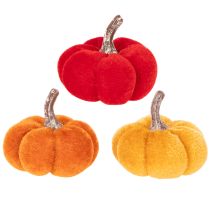 Artículo Juego de calabazas decorativas de terciopelo en tres colores, mini calabazas de 5 cm, 12 piezas.