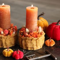Artículo Juego de calabazas decorativas de terciopelo en tres colores, mini calabazas de 5 cm, 12 piezas.