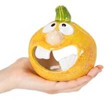 Artículo Figura decorativa de calabaza y portavelas, cara divertida, decoración otoñal, 12 cm, 2 piezas
