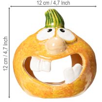 Artículo Figura decorativa de calabaza y portavelas, cara divertida, decoración otoñal, 12 cm, 2 piezas
