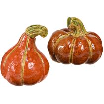 Artículo Calabazas cerámicas decoración otoñal marrón naranja 10/13cm 2 uds