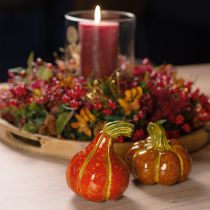 Artículo Calabazas cerámicas decoración otoñal marrón naranja 10/13cm 2 uds