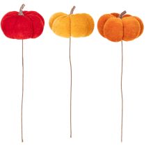 Artículo Calabaza decorativa en alambre, decoración otoñal, terciopelo, juego de tres colores, 8 cm, 9 piezas