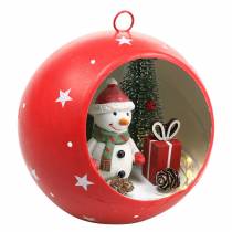 Bola navideña para colgar muñeco de nieve y LED rojo Ø14cm Para pilas
