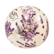 Bola de cerámica con motivo lavanda decoración cerámica violeta crema 12cm