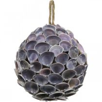 Artículo Bola de conchas Decoración marinera con conchas Bola decorativa violeta Ø12cm
