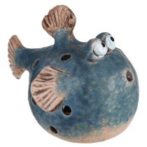 Artículo Pez globo para candelita pez decorativo de cerámica azul 15cm 2ud