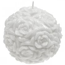 Vela bola rosas vela redonda decoración mesa blanca Ø10,5cm