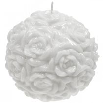 Vela bola rosas vela redonda decoración mesa blanca Ø10,5cm