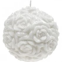 Artículo Vela esférica con motivo de rosa, decoración de mesa para bodas y cumpleaños, 10,5 cm, color blanco