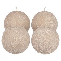 Artículo Velas esféricas 8 cm velas redondas beige bola de nieve purpurina 4 piezas