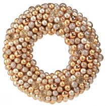 Artículo Corona de bolas Corona navideña Oro Perla Transparente Ø33cm